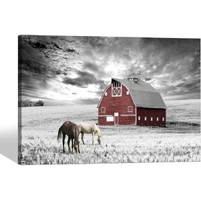 SD SOFT DANCE Farmhouse Canvas Wall Art Picture: Farm Artwork Barn Landscape Field Scenes Sunset View Colorful Village Painting Picture for Kitchen Living Room Bedroom Wall Decoration 36x24inch in Kuwait