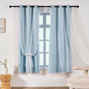 indistar Colourful Stripe Star Cut-Out Blackout Curtains for Bedroom,2 Layers Mix Design of Fabric & Tulle,Pretty Window Curtain for Kids Room 1 Panel (W52 x L72 Blue Purple) in Kuwait