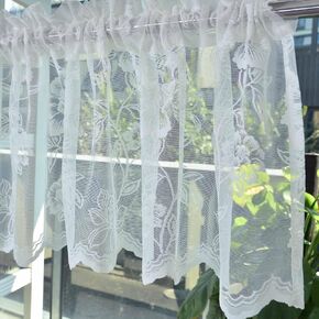 FINECITY White Lace Valance Curtain, Vintage Floral Leaf Embroidered Short Sheer Cafe Curtain for Kitchen Window, Rod Pocket Scalloped Bottom Sheer Valance, 52 x 18 Inch, 1 Panel, White in Kuwait