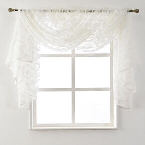 NAPEARL Waterfall Valance Curtains for Window, White Organza Sheer Valances and Swags, Jacquard Beaded Valance for Living Room, Bathroom, Small Windows (1 PCS, 57 x 37 Inch) in Kuwait