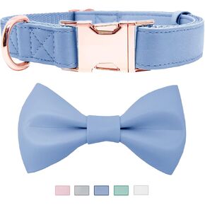 Soft Leather Bowtie Dog Collar - Adjustable Cute Bow Tie Collar [Easy to Clean] with Stylish Rose Gold Heavy Duty Metal Buckle for Small Medium Large Dogs White M in Kuwait