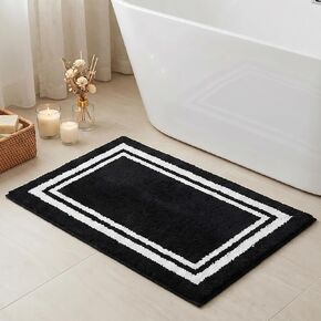 Tititex Luxury White Black Frame Line Bathroom Rug, 16x24 inch Extra Soft and Absorbent Microfiber Bath Rugs, Non-Slip Plush Shaggy Bath Carpet, Bath Mats for Bathroom Floor, Tub and Shower in Kuwait
