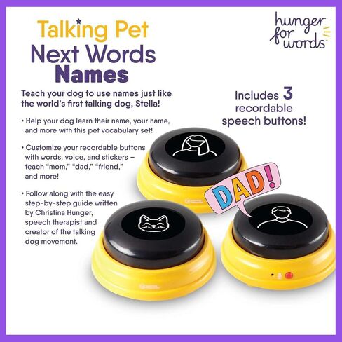 Hunger For Words Talking Pet Next Words Names - 3 Piece Set of Recordable Speech Buttons for Dog Training, Dog Buttons for Communication | Games & Stuff for Dogs in Kuwait
