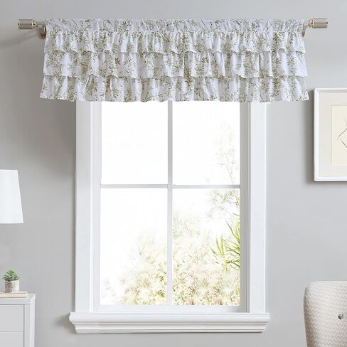 Laura Ashley Home - Cotton Pole Top Valance, Stylish & Lightweight Window Treatment for Home Decor (Elise Blue, 50" x 25") in Kuwait