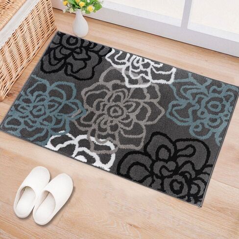 Rugshop Contemporary Modern Floral Abstract Flowers Easy Maintenance for Home Office, Living Room, Bedroom, Kitchen Soft Area Rug 2' x 3' Gray in Kuwait