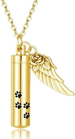Pet Paw Print Cylinder Cremation Jewelry for Ashes with Angel Wings Charm Stainless Steel Pet Urn Necklace for Ashes Memorial Urn Pendant Keepsake Jewelry for Men Women in Kuwait