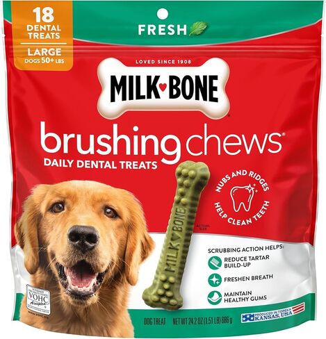 Milk-Bone Brushing Chews Daily Dental Dog Treats, Fresh Breath, Mini, 18.9 Oz. Bag, 48 Bones Per Bag in Kuwait