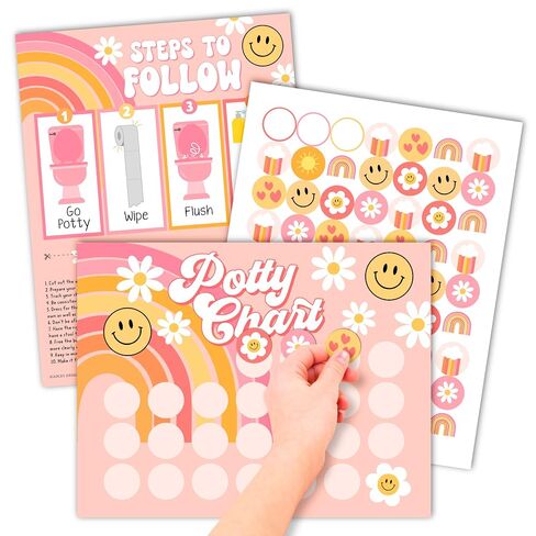 Retro Potty Training Chart for Toddler Girls - Potty Training Sticker Chart for Girls Potty, Potty Chart for Girls with Stickers, Sticker Chart for Kids Potty Training Reward Chart, Kids Reward Chart in Kuwait