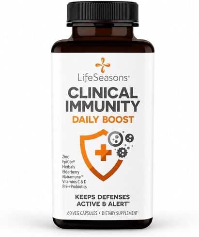 Life Seasons Clinical Immunity - Daily Boost - Immune System Booster - Pre + Probiotics - Increases Antibodies & Immune Cells - Elderberry, Zinc, Natramune & Vitamin C + D3-60 Capsules in Kuwait