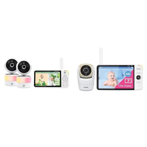 LeapFrog LF915-2HD Baby Monitor, 2 Cameras, 5" 720p Screen, 360° Pan-Tilt-Zoom, Color Night Vision, Night Light, Two-Way Intercom, Secured Transmission No WiFi in Kuwait