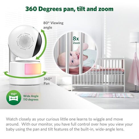 LeapFrog LF915-2HD Baby Monitor, 2 Cameras, 5" 720p Screen, 360° Pan-Tilt-Zoom, Color Night Vision, Night Light, Two-Way Intercom, Secured Transmission No WiFi in Kuwait