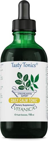 Vitanica Daily Calm Tonic, Natural Liquid Stress Relief Supplement, Dr. Formulated, Lemon Balm, Kava Kava and Passion Flower, for Women, Men & Adults, Alcohol Free, Vegan, 4 Ounce in Kuwait