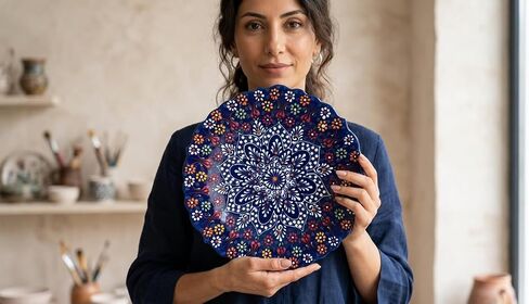 لوحة زخرفية تركية من Ayennur مقاس 9.85 بوصة (25 سم) زخرفة سيراميك مصنوعة يدويًا للمنزل والمكتب ديكور معلق على الحائط (متعدد الألوان) in Kuwait