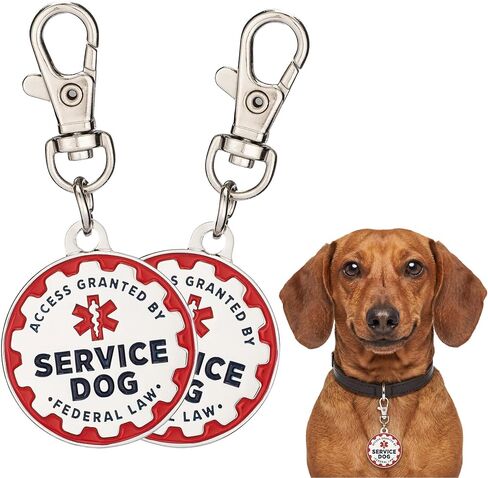 Industrial Puppy 2 Pack Service Dog Tag Double Sided: Metal Pet ID Tags for Service Animals, Emotional Support Dogs & Therapy Dogs, Navy Lettering & Red Enamel Trim (1 Inch (Small Dogs)) in Kuwait