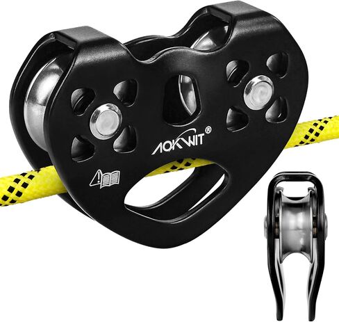 AOKWIT Zipline Pulley 25kn Aluminum Stainless Steel Roller Double Tandem Dual Trolley Ropes 8-13mm Climbing Pulley Cable Rope Heavy Duty for Rescue Hauling Backyard Zipline Rigging Rock Climbing Gear in Kuwait