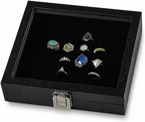Huji Glass Top Ring Display Showcase With Velvet Insert Liner Jewelry Organizer (1, 72 Slot Case) in Kuwait