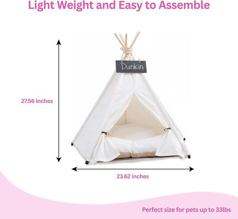 Pet Teepee with Soft Cushion for Dogs, Cats, Rabbits and Puppies, Portable Pet Tent, White Dog Tent. Pet House with Bed, Washable Dog Teepee, Portable Dog House (White) in Kuwait