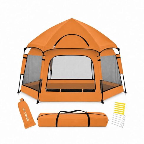 Instant Pop Up Baby Playpen with UV Canopy & Safety Lock, Portable Outdoor Beach Tent Play Yard for Toddlers, Breathable Mesh & Carry Bag, Indoor & Backyard Use (Grey) in Kuwait