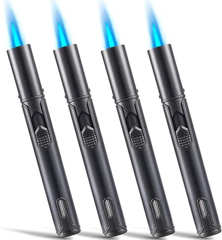 4 Pack Butane Torch Lighter, Urgrette 6-inch Refillable Pen Lighter Pencil Torch Lighter Long Torch Adjustable Jet Flame Butane Lighter for Grill BBQ Candle Camping Fireplace (Gas Not Included) Black in Kuwait