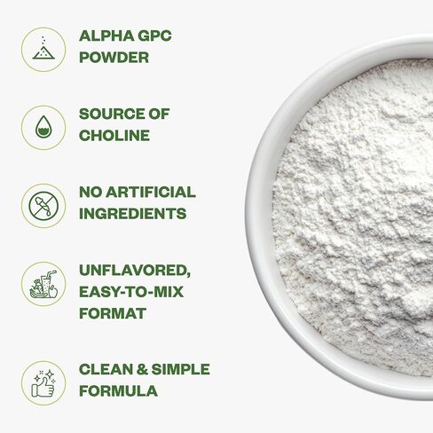 Purisure Alpha GPC 50% Powder, 100 g, Pure Alpha GPC Choline Supplement for Brain and Focus, CDP Choline Supplements for Memory Performance & Concentration, No Fillers, Non-GMO, Offers 167 Servings in Kuwait
