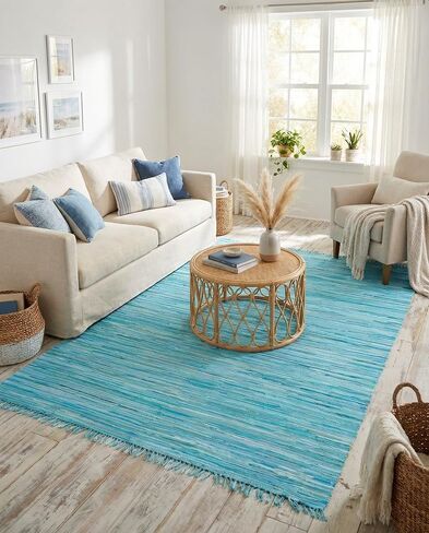 Rugs.com Chindi Cotton Collection Rug – 8' x 10' Yellow Flatweave Rug Perfect for Living Rooms, Large Dining Rooms, Open Floorplans in Kuwait