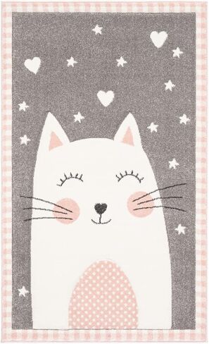 SAFAVIEH Carousel Kids Collection Accent Rug - 4' x 6', Pink & Grey, Cat Design, Non-Shedding & Easy Care, Ideal for High Traffic Areas for Boys & Girls in Playroom, Nursery, Bedroom (CRK134P) in Kuwait