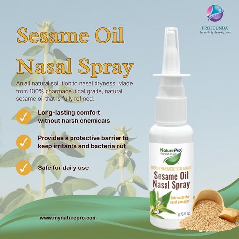 NATUREPRO زيت السمسم بخاخ الأنف N مرطب الأنف الطبيعي مصنوع من زيت السمسم مصدر طبيعي 100٪ يرطب ويزيت الممرات الأنفية شديدة الجفاف | 0.75 فلوريدا in Kuwait