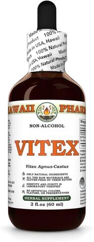 Hawaii Pharm Vitex Alcohol-Free Liquid Extract, Organic Vitex (Vitex Agnus-Castus) Dried Berry Glycerite Natural Herbal Supplement, USA 2 fl.oz in Kuwait