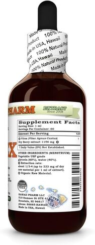 Hawaii Pharm Vitex Alcohol-Free Liquid Extract, Organic Vitex (Vitex Agnus-Castus) Dried Berry Glycerite Natural Herbal Supplement, USA 2 fl.oz in Kuwait