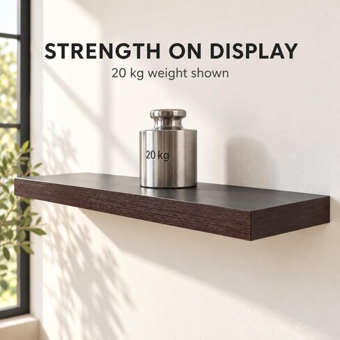 WELLAND 12" Deep Floating Shelves Espresso, Espresso Floating Shelves, 47.24" L x 11.81" D x 2" T, Deeper Than Others, Espresso in Kuwait