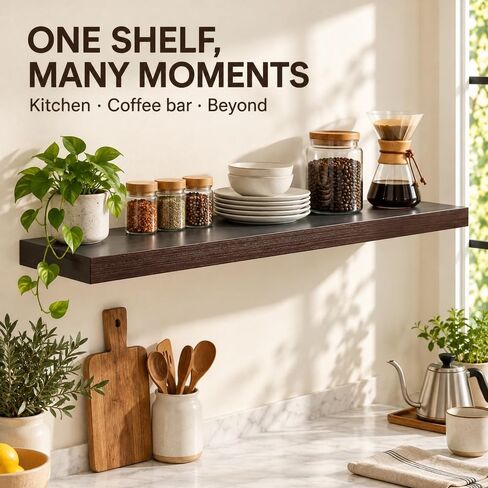 WELLAND 12" Deep Floating Shelves Espresso, Espresso Floating Shelves, 47.24" L x 11.81" D x 2" T, Deeper Than Others, Espresso in Kuwait