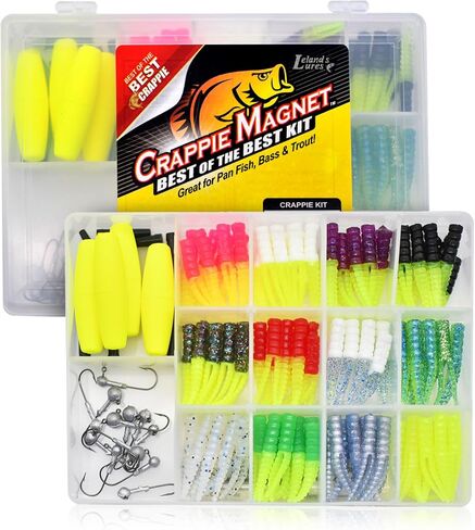 Leland's Lures Crappie Magnet Best of the Best Kit, Fishing Equipment and Accessories, Fishing Lures, 96 Bodies, 15 Double Cross Jig Heads, 4 E-Z Floats in Kuwait