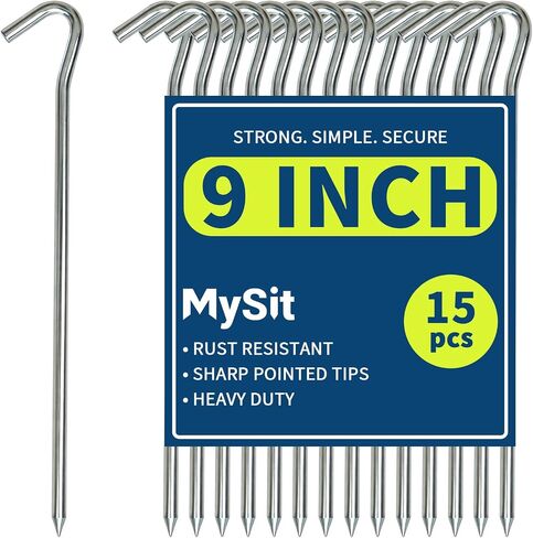 MySit Tent Stake 9 Inch 30 Pack Heavy Duty Anti-Rust Ground Stakes | Galvanized Tent Pegs Ground Trap Camping Stakes for Inflatables Outdoor Decorations in Kuwait