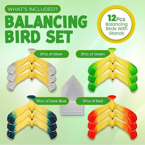 SENSORY4U Balancing Bird Set - One Dozen Party Pack Balance Birds - School Treasure Box or Party Favors Gifts for Kids - Physics Game Fine Motor Skills Toys. in Kuwait