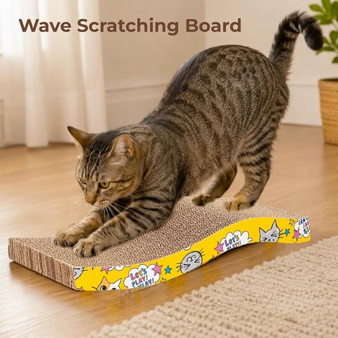 PrimePets Cat Scratchers Cardboard, 2 Pack S Shape Cat Scratch Pad Cat Scratching, Corrugated Board Reversible with Catnip for Indoor Cats in Kuwait