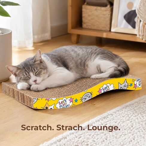 PrimePets Cat Scratchers Cardboard, 2 Pack S Shape Cat Scratch Pad Cat Scratching, Corrugated Board Reversible with Catnip for Indoor Cats in Kuwait