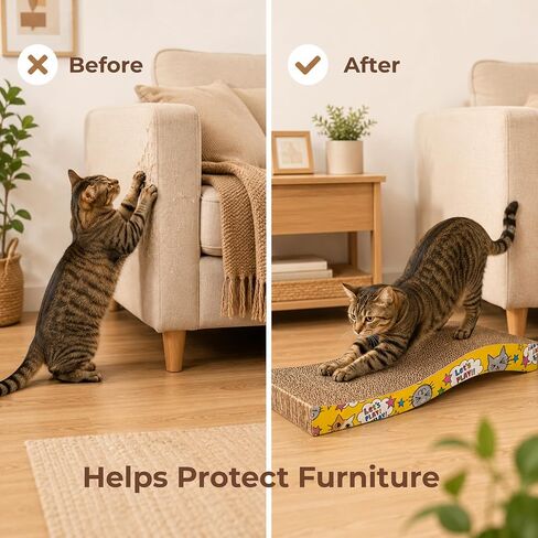 PrimePets Cat Scratchers Cardboard, 2 Pack S Shape Cat Scratch Pad Cat Scratching, Corrugated Board Reversible with Catnip for Indoor Cats in Kuwait