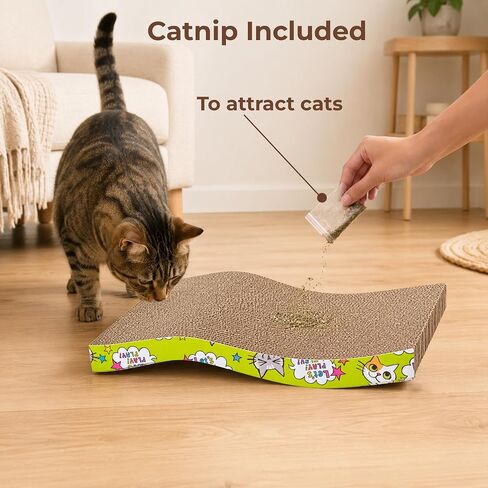 PrimePets Cat Scratchers Cardboard, 2 Pack S Shape Cat Scratch Pad Cat Scratching, Corrugated Board Reversible with Catnip for Indoor Cats in Kuwait