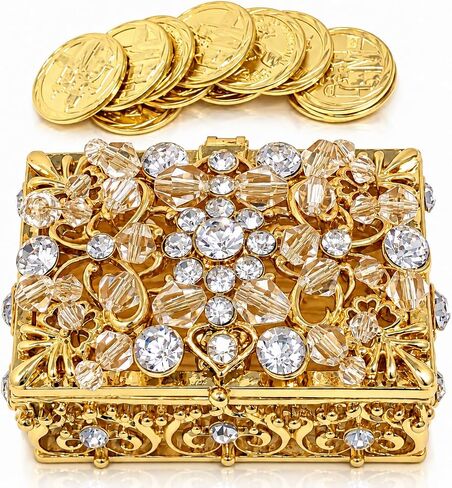 عملات وحدة الزفاف من CB Accessories - Arras de Boda - صندوق مزخرف مع تذكار من كريستالات حجر الراين 76 (ذهبي) in Kuwait