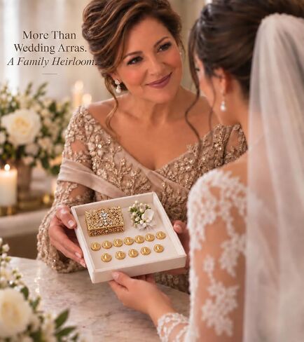 عملات وحدة الزفاف من CB Accessories - Arras de Boda - صندوق مزخرف مع تذكار من كريستالات حجر الراين 76 (ذهبي) in Kuwait