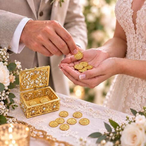 عملات وحدة الزفاف من CB Accessories - Arras de Boda - صندوق مزخرف مع تذكار من كريستالات حجر الراين 76 (ذهبي) in Kuwait