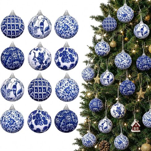 12 جهاز كمبيوتر شخصى عيد الميلاد الأزرق والأبيض Chinoiserie الكرة الحلي شجرة عيد الميلاد شنقا الحلي Chinoiserie النسيج ملفوفة زينة عيد الميلاد لحفلة عيد الميلاد (نمط الرجعية، 2 بوصة) in Kuwait