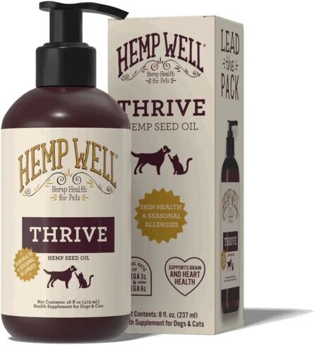 Hemp Well Thrive Pet Oil for Cats and Dogs, Everyday Supplement for Overall Health, Hip, Joint, and Heart Health, Organically Sourced - 8 Ounce in Kuwait
