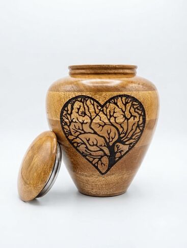 Wooden Cremation Urns for Ashes Adult Male/Female Tree of Life Heart Engrave-Decorative Urns-Wooden Medium Cremation Urn for Funeral for Pet or Human Ashes.. in Kuwait