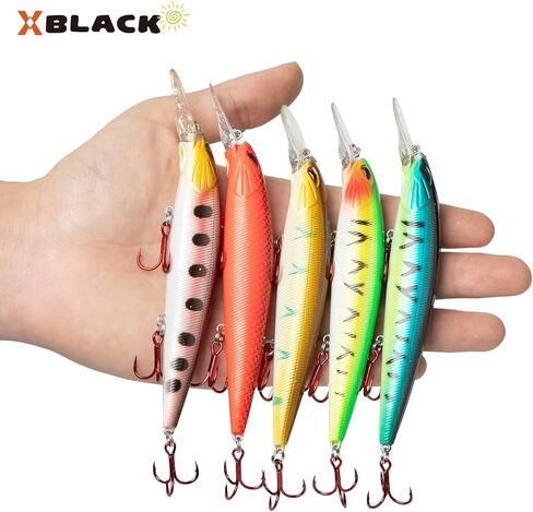 XBLACK Minnow Lures Set Hard Fishing Lures Set 5PCS Mixed Size and Color for Bass Trout in Saltwater and Freshwater, XBLACK Baits, Catch Big Fish! in Kuwait