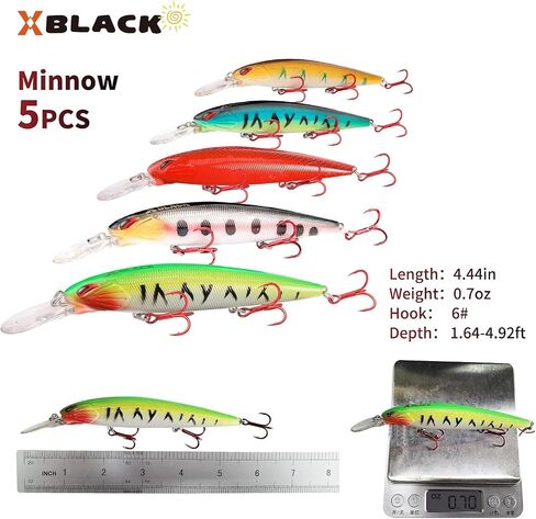 XBLACK Minnow Lures Set Hard Fishing Lures Set 5PCS Mixed Size and Color for Bass Trout in Saltwater and Freshwater, XBLACK Baits, Catch Big Fish! in Kuwait