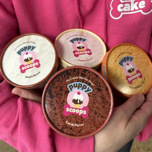 Puppy Scoops Dog Ice Cream Mix - Just Add Water and Freeze at Home, Powder Mix with Ice Cream Cup and Reusable Lid, Variety Pack of 4 Pints of Ice Cream Mix for Dogs, 4 Count 4.65 oz Made in USA in Kuwait