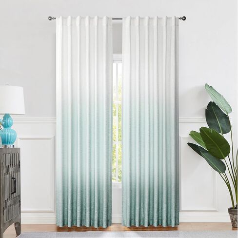 Central Park Ombre Window Curtain Panel Linen Gradient Print on Rayon Blend Fabric Backtab Rod Pocket Drapery Treatments for Living Room/Bedroom, Cream White to Lavender/Purple, 50" x 84", Set of 2 in Kuwait