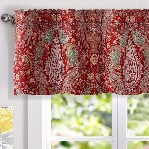 DriftAway Christopher Peacock Floral Pattern Thermal Insulated Blackout Window Curtain Valance Rod Pocket 2 Layers 52 Inch by 14 Inch Plus 1.75 Inch Header Teal in Kuwait