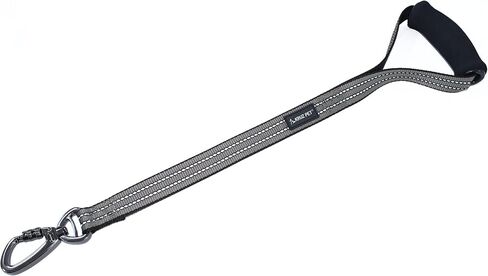 KRUZ PET KZV1020H-05L Short Traffic Leash Training Dog Leash Reflective Heavy Duty Click & Lock Hook Leash Strong, Secure Nylon Safety Lead with Locking Carabiner Clip and Foam Handle, Gray, 1" x 20" in Kuwait